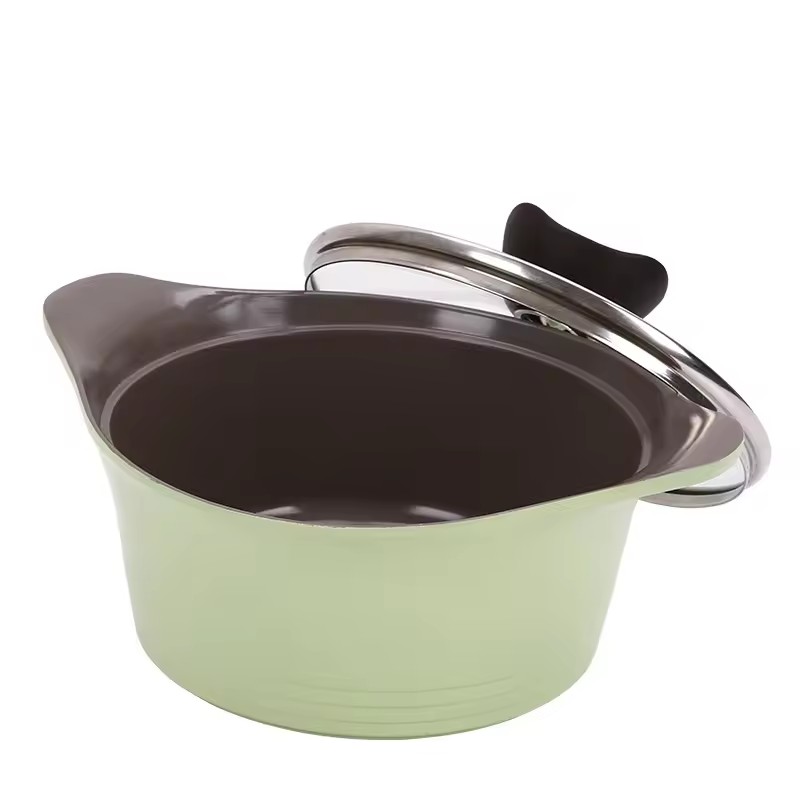 แฟชั่นโลโก้ที่กำหนดเองไม่ติดหม้อซุปอลูมิเนียมพร้อมฝาปิด