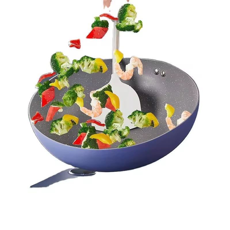 หม้อทอดแบบไม่ติดข้าวสาลีข้าวหม้อทอดหินชุดเครื่องครัวครบชุดหม้อก้นแบนในครัวเรือน