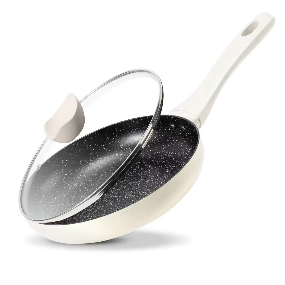 กระทะทอดหินแกรนิตน้ำหนักเบาสำหรับทำอาหารพร้อมฝาแก้ว